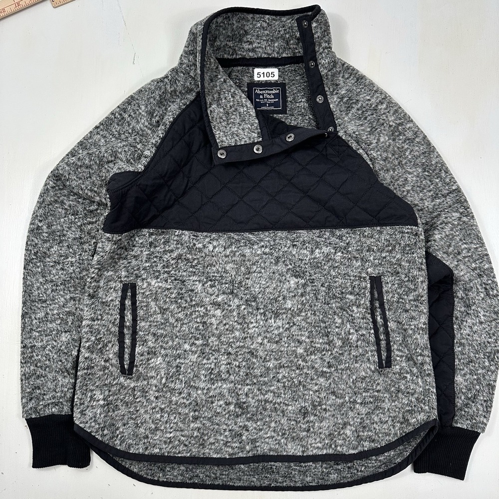 Abercrombie & Fitch Fleece Quilted Jacket Women Small Gray Asymmetrical Pullover